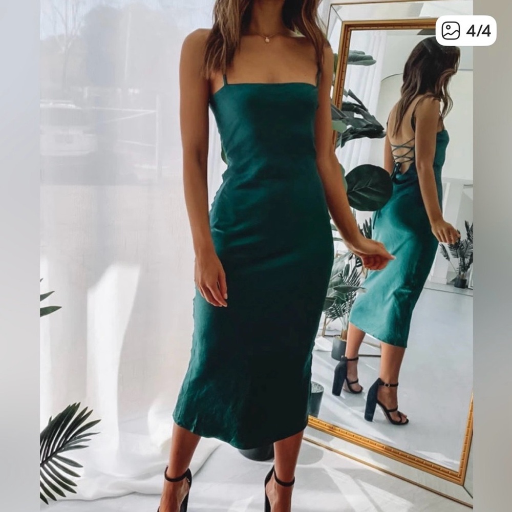 Beginning Boutique Teal Backless Midi Dress